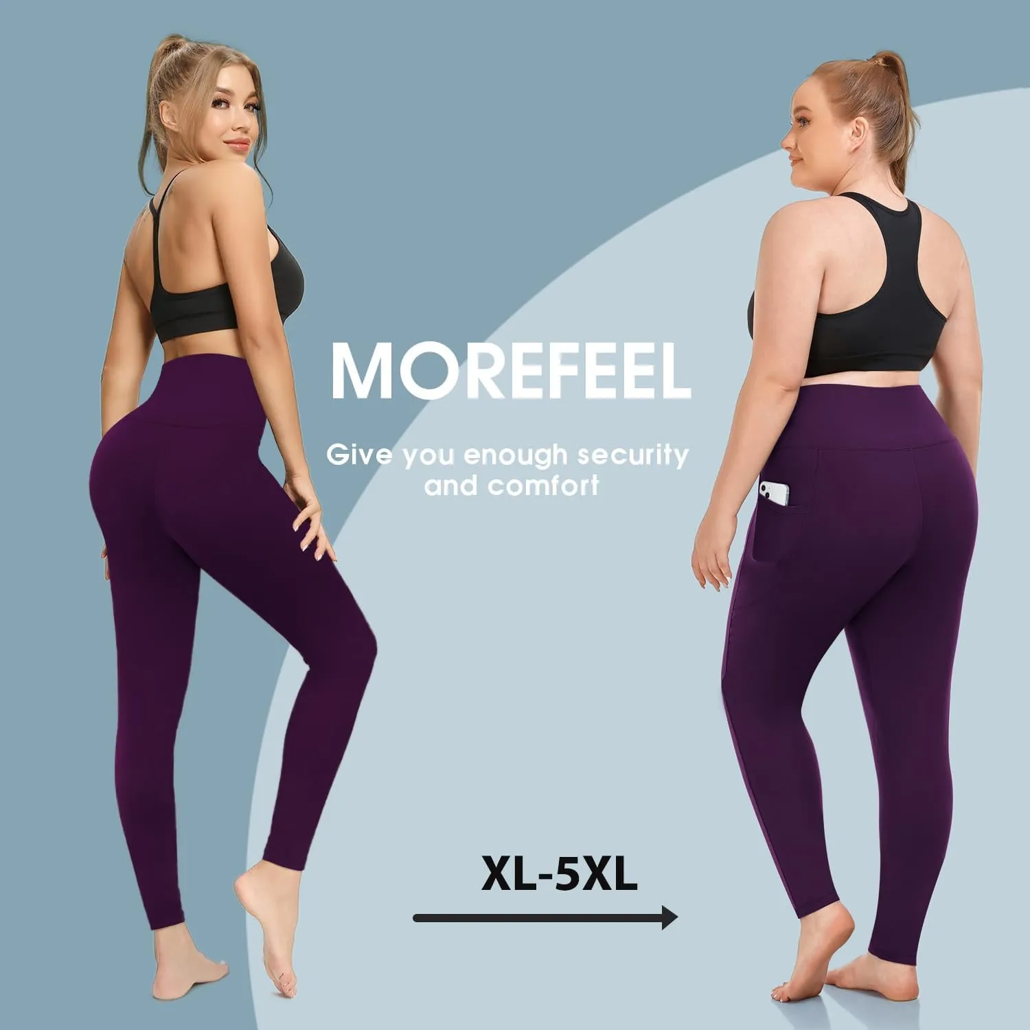 MOREFEEL Plus Size Leggings for Women with Pockets-Stretchy XL-5XL Yoga Pants Tummy Control High Waist Workout Leggings