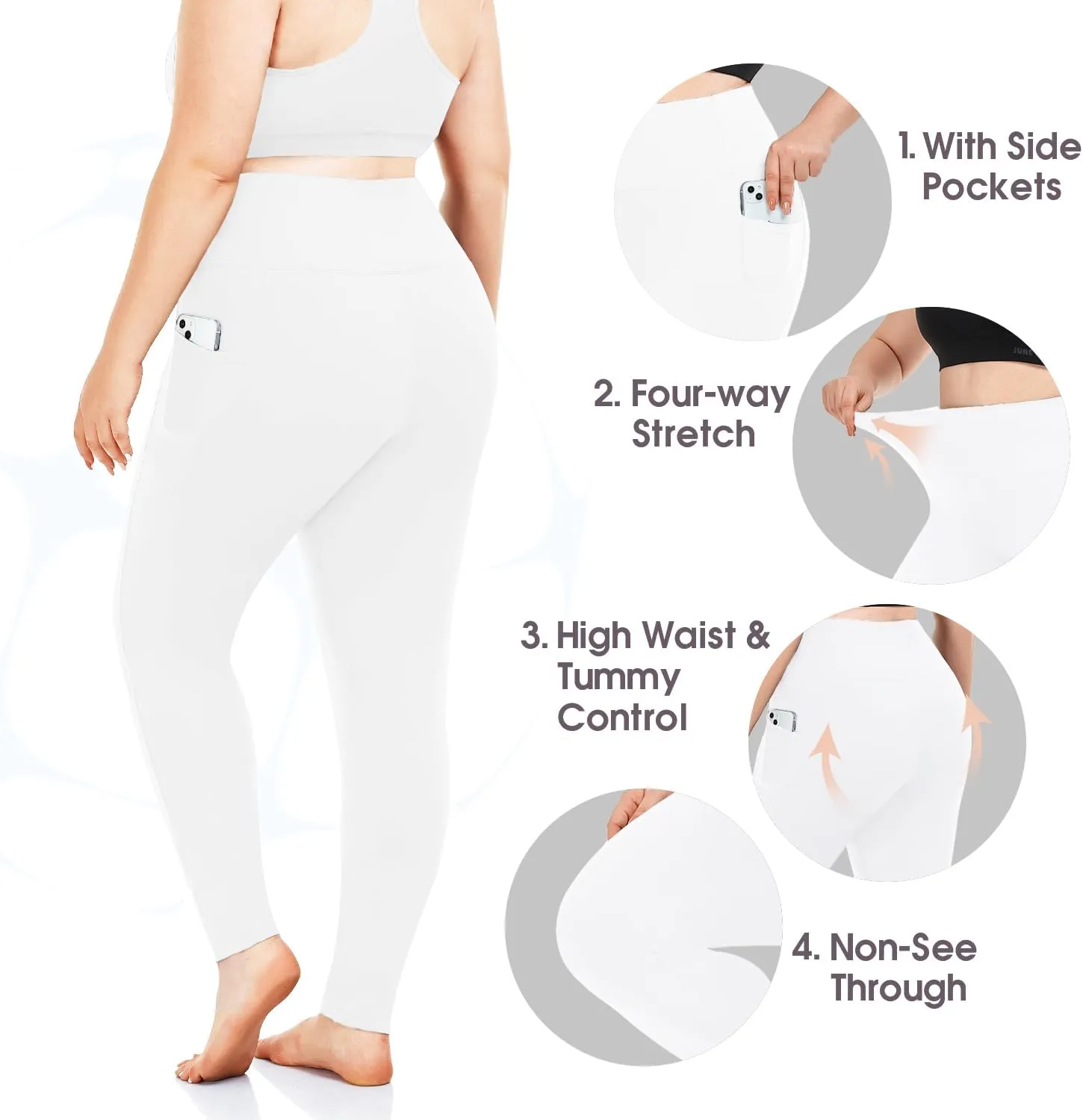 MOREFEEL Plus Size Leggings for Women with Pockets-Stretchy XL-5XL Yoga Pants Tummy Control High Waist Workout Leggings
