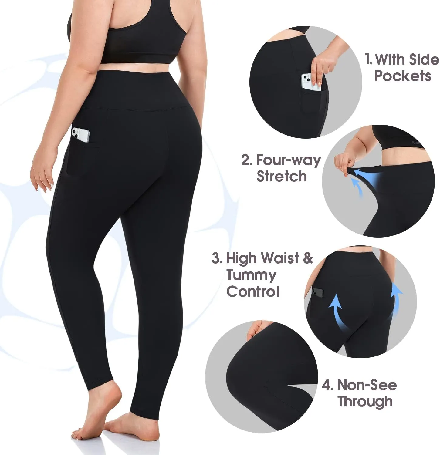 MOREFEEL Plus Size Leggings for Women with Pockets-Stretchy XL-5XL Yoga Pants Tummy Control High Waist Workout Leggings