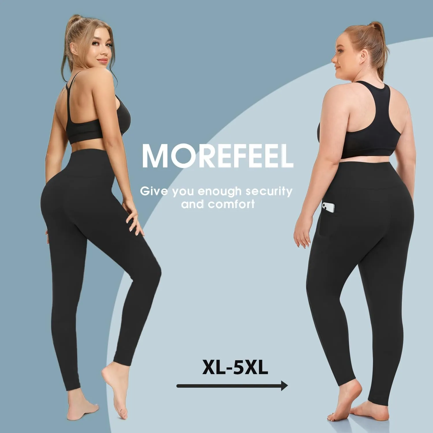 MOREFEEL Plus Size Leggings for Women with Pockets-Stretchy XL-5XL Yoga Pants Tummy Control High Waist Workout Leggings