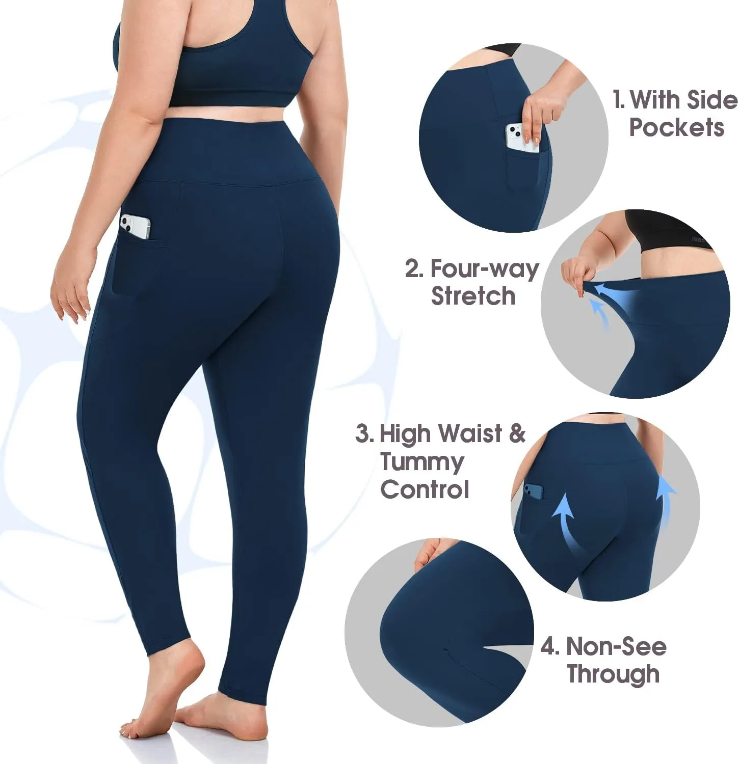MOREFEEL Plus Size Leggings for Women with Pockets-Stretchy XL-5XL Yoga Pants Tummy Control High Waist Workout Leggings