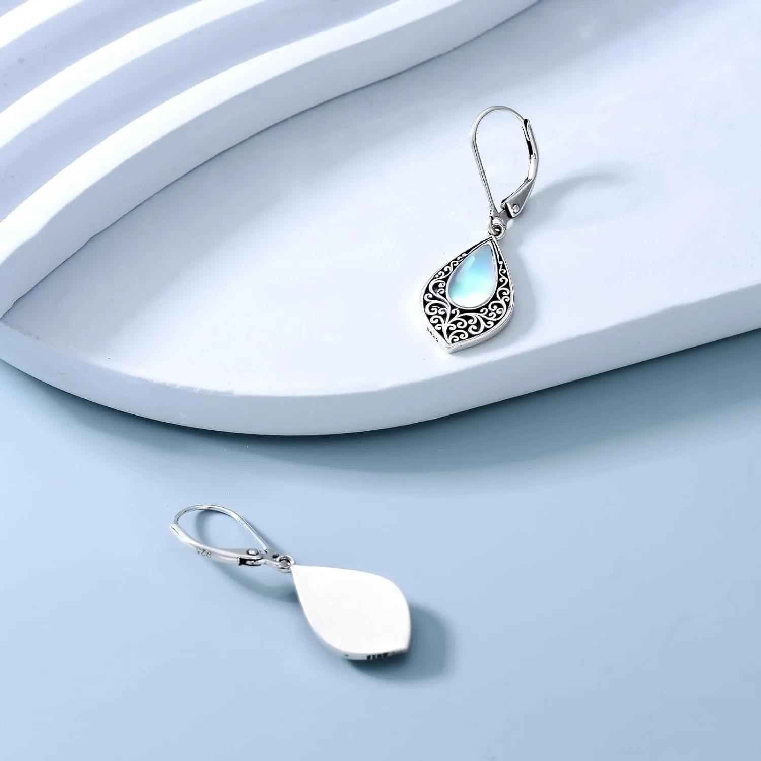 Mother's Day Gifts for Women Mother 925 Sterling Silver Turquoise MoonstoneMalachite Obsidian Malachite Tiger Eye Stone Teardrop Dangle Earrings Turquoise Jewelry Gifts for Women