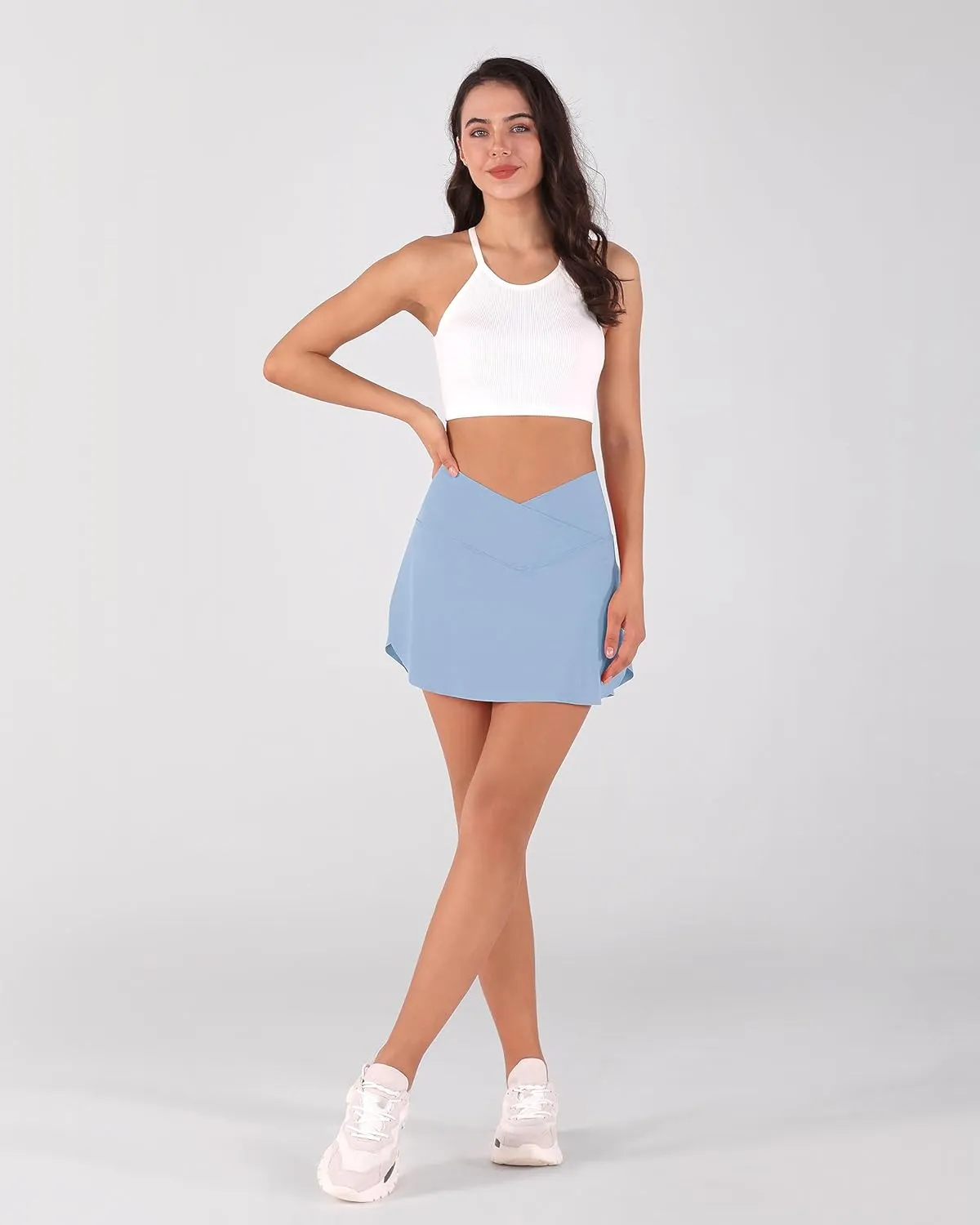 ODODOS Women's Tennis Skirts with Pockets Crossover High Waist Built-in Shorts Athletic Golf Skorts