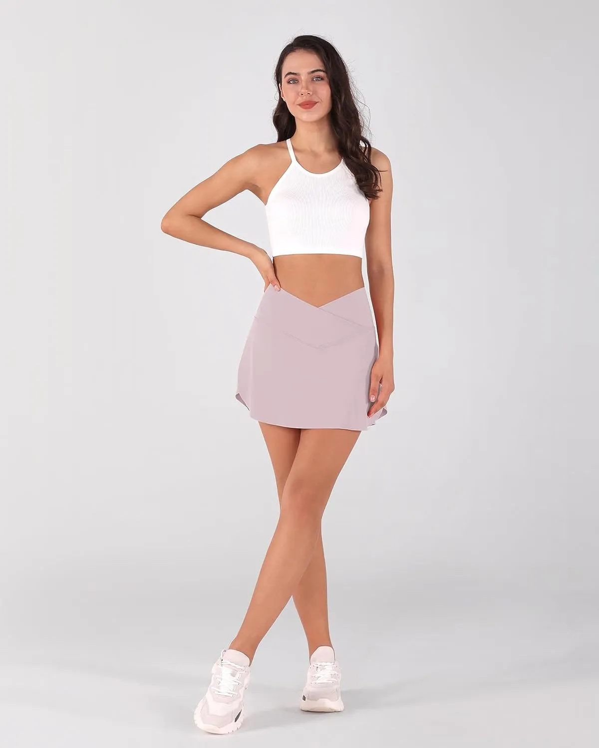 ODODOS Women's Tennis Skirts with Pockets Crossover High Waist Built-in Shorts Athletic Golf Skorts