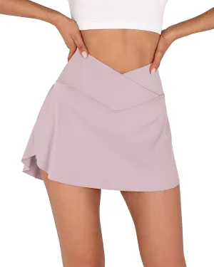 ODODOS Women's Tennis Skirts with Pockets Crossover High Waist Built-in Shorts Athletic Golf Skorts