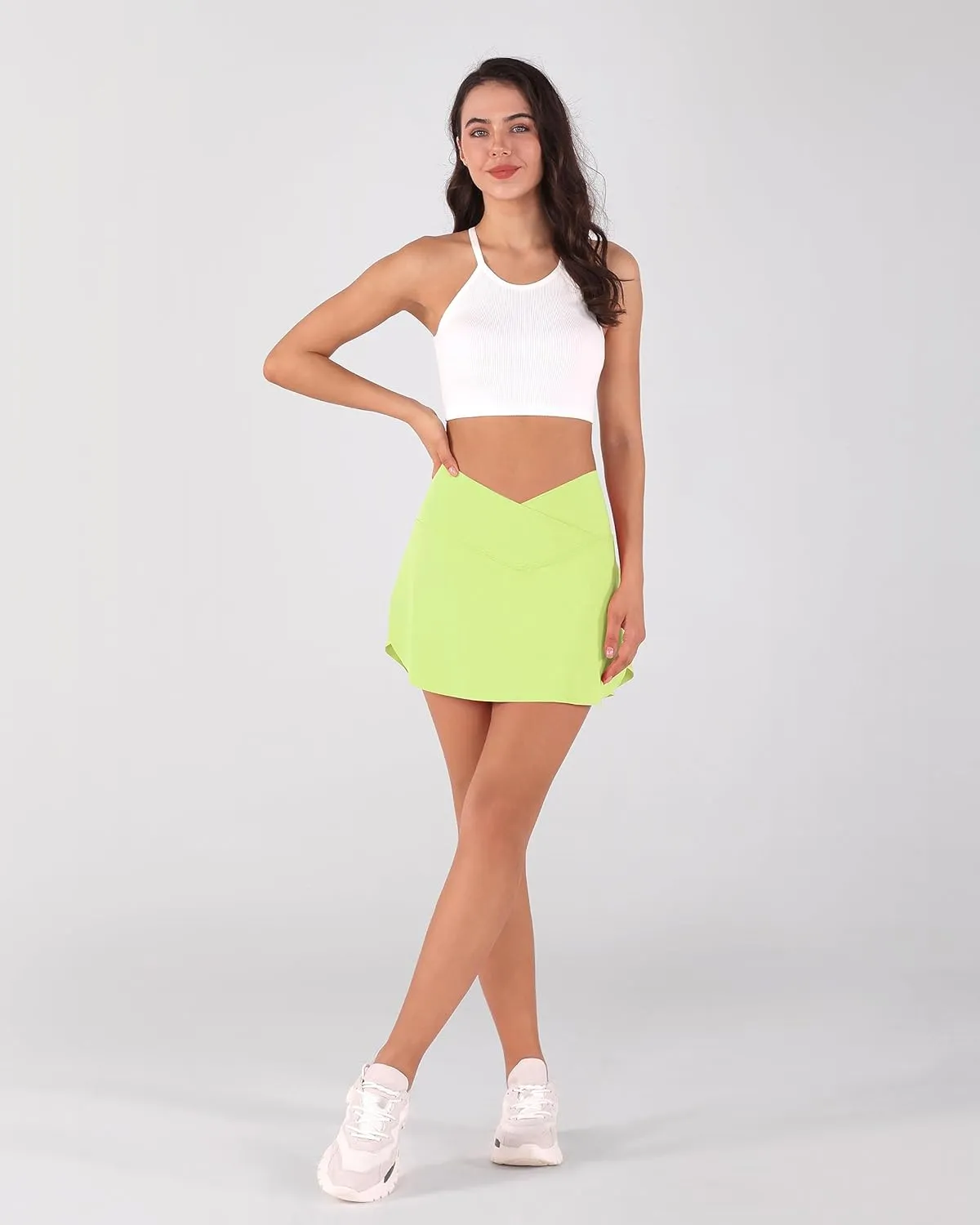 ODODOS Women's Tennis Skirts with Pockets Crossover High Waist Built-in Shorts Athletic Golf Skorts