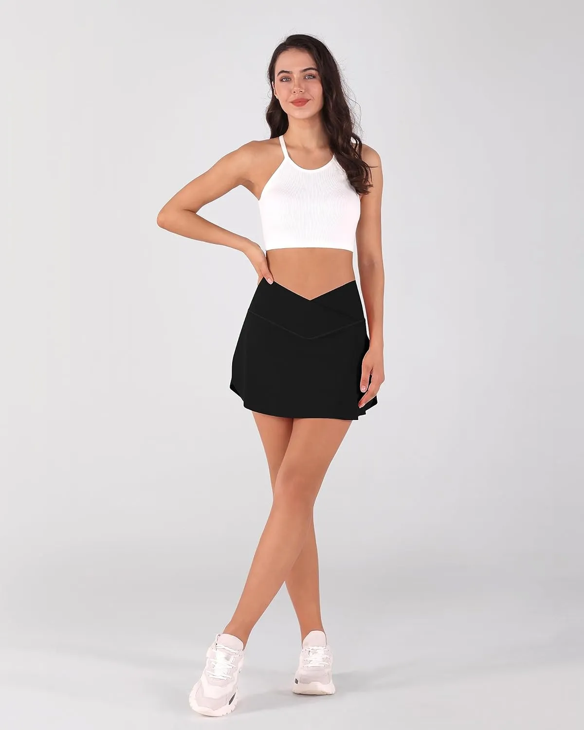 ODODOS Women's Tennis Skirts with Pockets Crossover High Waist Built-in Shorts Athletic Golf Skorts