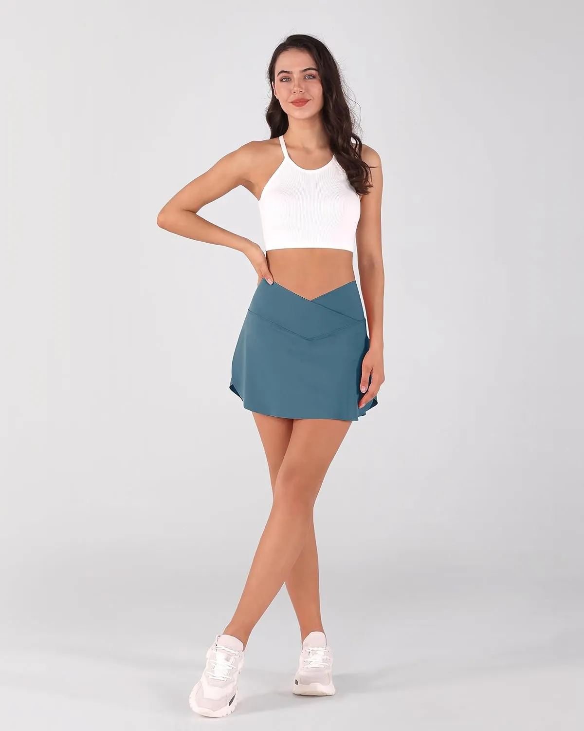 ODODOS Women's Tennis Skirts with Pockets Crossover High Waist Built-in Shorts Athletic Golf Skorts