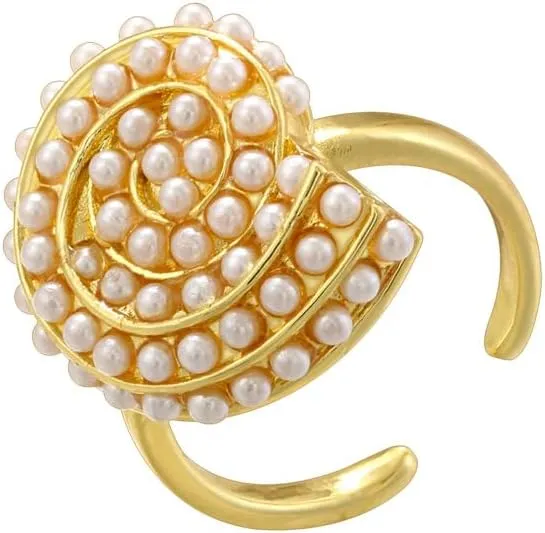 OIDIMS Pearl Shell Ring for Women Dainty Trendy Gold Plated Adjustable Band Middle Thumb Finger Seashell Conch Comfort Fit Stacking Rings Fashion Summer Ocean Beach Wedding Jewelry