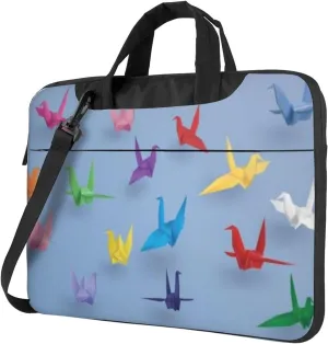 Origami Multicolor Papercraft Cranes Elegant 13-15.6 Inch Laptop Bag For Man And Women, Computer Messenger Bag, Trendy Shoulder Strap Design