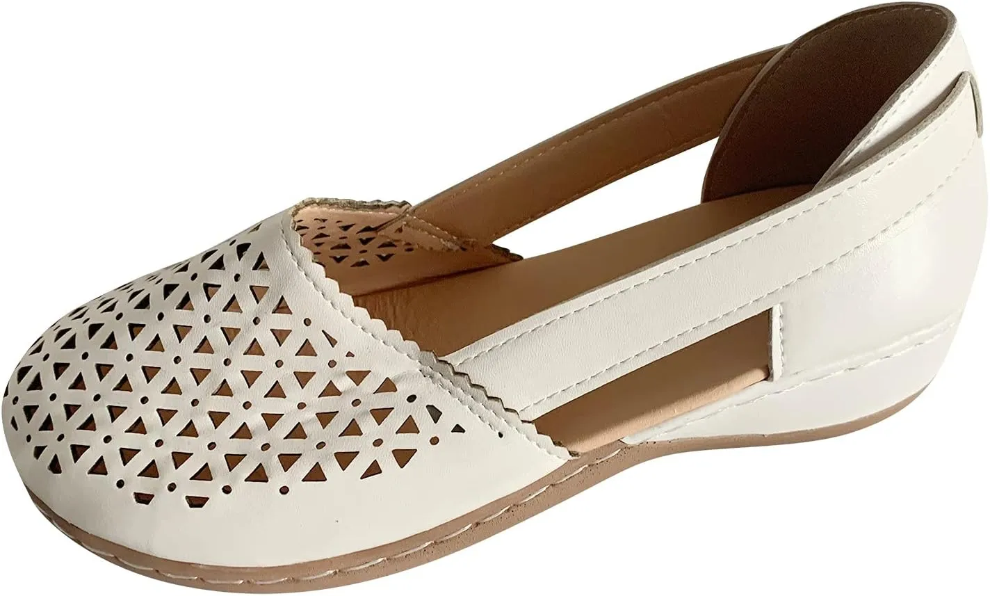 Orthopedic Wedge Sandals for Women Summer Dressy Closed Toe Hollow Out Wedge Sandals Casual Slip-On Slippers Comfortable