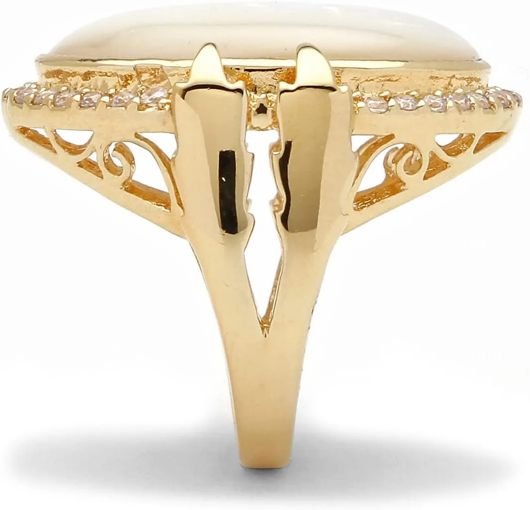PalmBeach Yellow Gold-plated Oval Shaped Genuine Mother of Pearl and Round Cubic Zirconia Bezel Set Ring Sizes 7-12