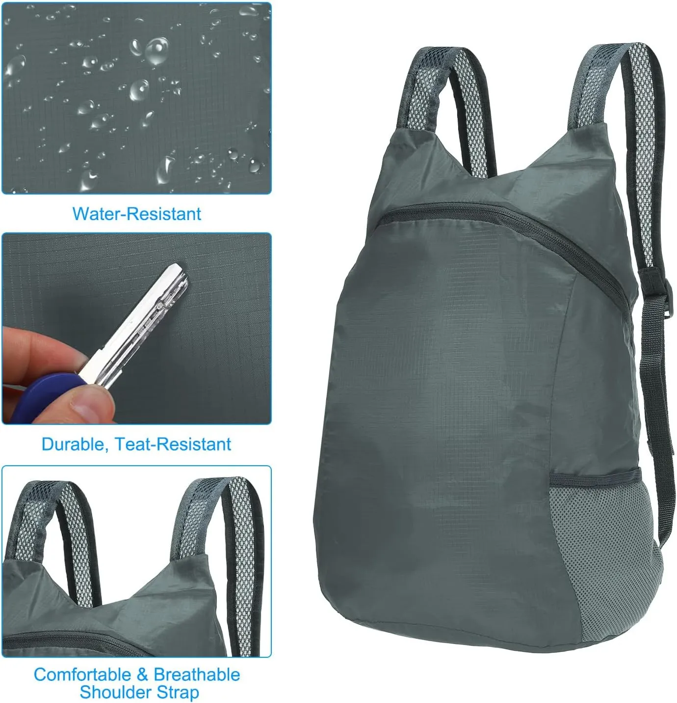 PATIKIL Hiking Backpack, 15L-20L Packable Lightweight Backpack Daypack Small Foldable Outdoor Camping Cycling Backpacking Shoulder Bag, Grey
