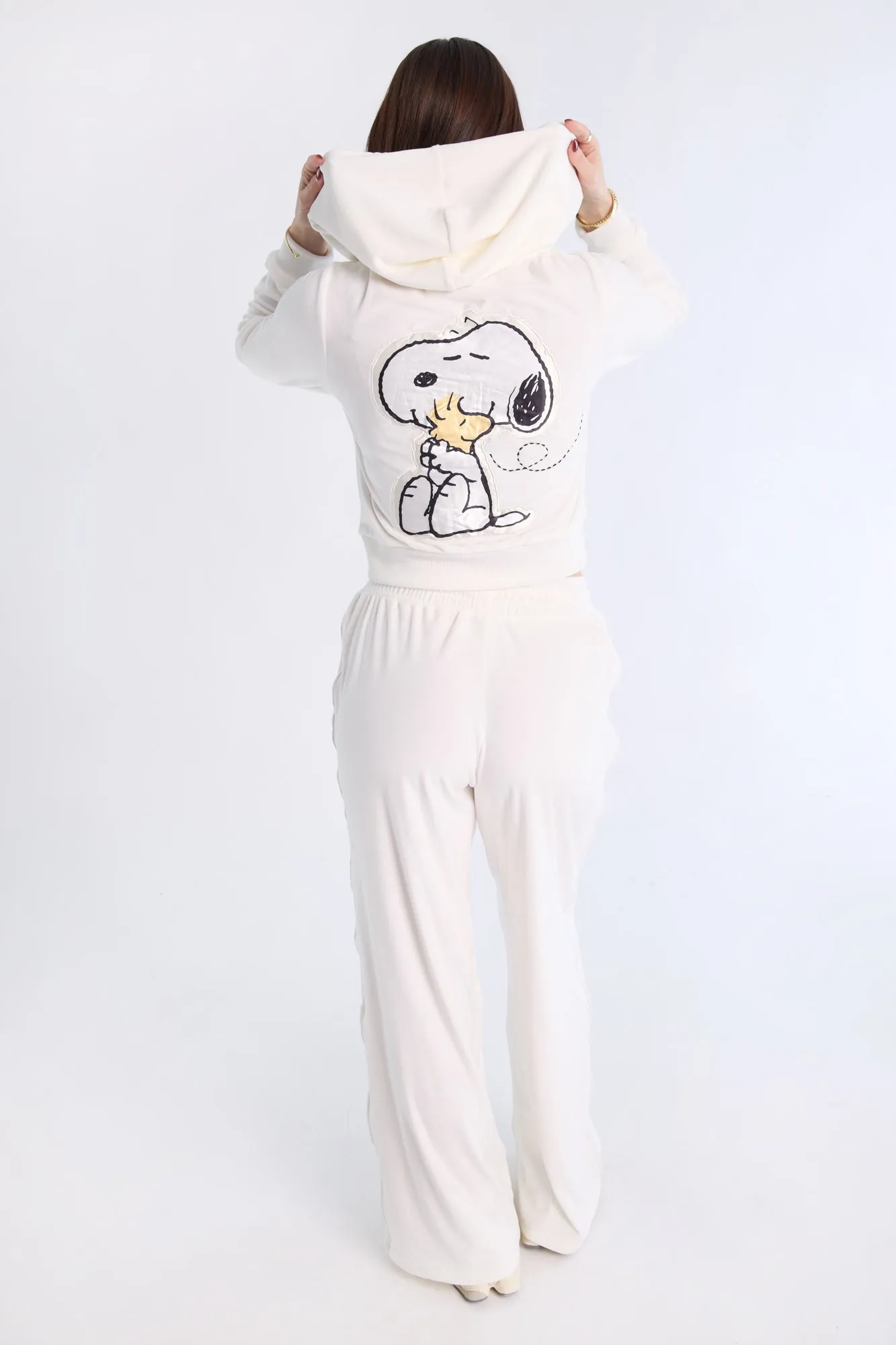 Peanuts Snoopy & Woodstock Rhinestones Velour Zip-Up Hoodie And Sweatpants 2-Piece Set
