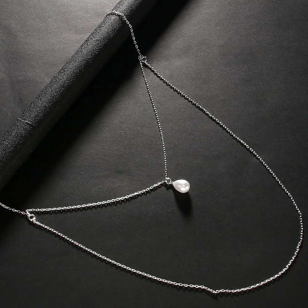 Pearl Back Chain Necklace for Women, Gold Y-Shape Body Chain for Backless Dress, 18.1 inch Length