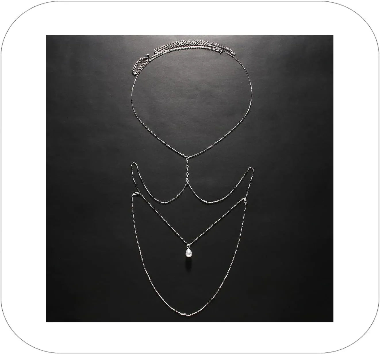 Pearl Back Chain Necklace for Women, Gold Y-Shape Body Chain for Backless Dress, 18.1 inch Length