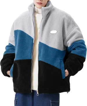 peqiut Winter Jacket For Men Cotton Padded Zipper Warm Fall Winter Hoodless Coats Patchwork Color Jacket Comfort
