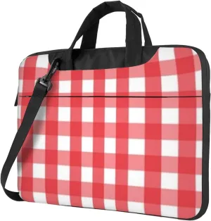 Pink And White Plaid Waterproof 13-15.6 Inch Laptop Bag For Man And Women, Computer Messenger Bag, Trendy Shoulder Strap Design