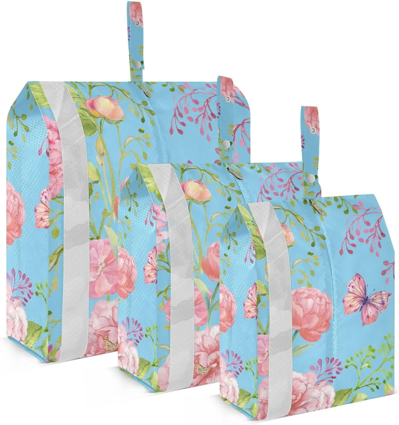Pink Flowers & Butterfly Packing Cubes Set of 3, Lightweight Travel Luggage Organizers Foldable Bags for Easy Packing and Organization