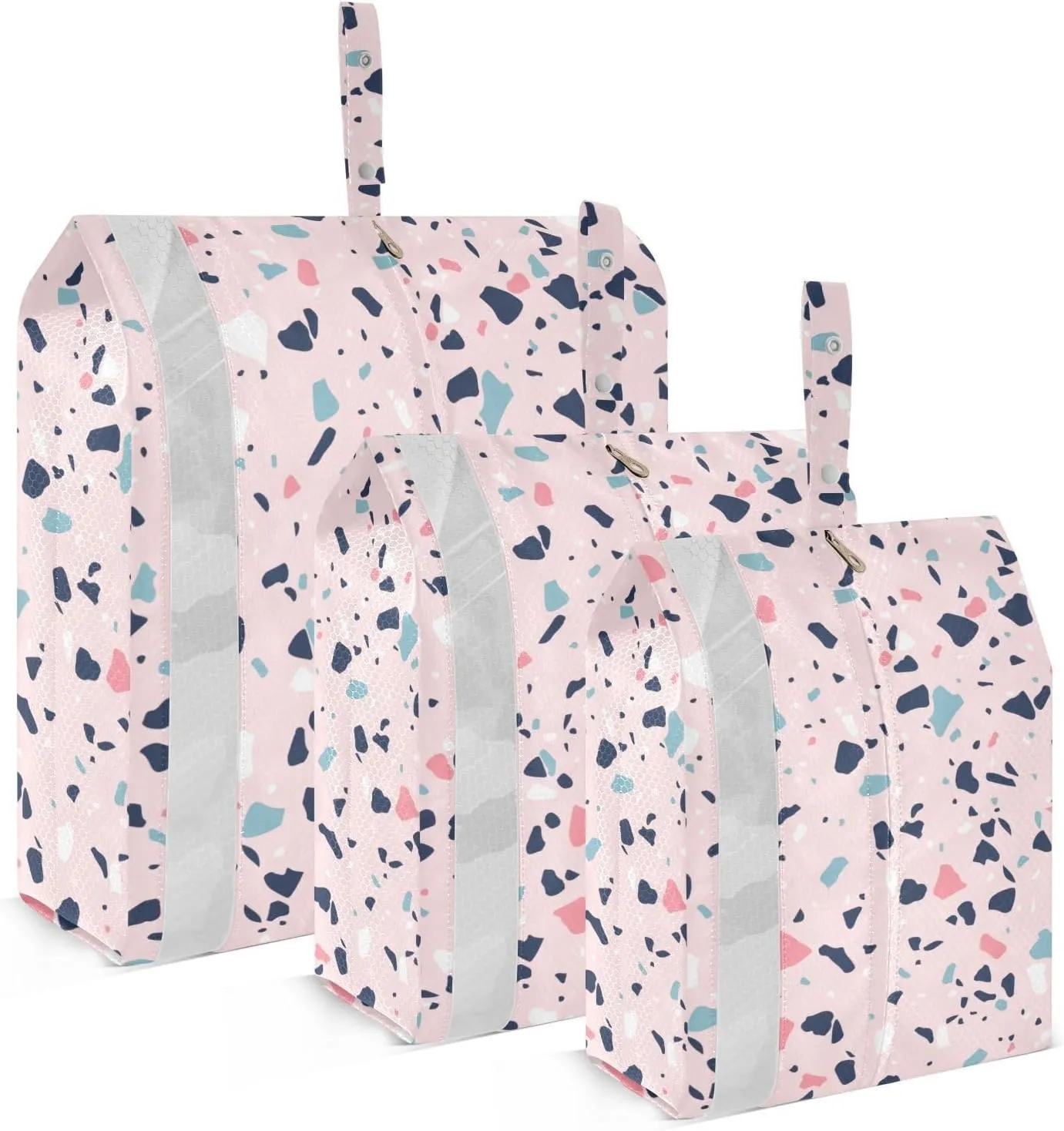 Pink Terrazzo Packing Cubes Set of 3, Lightweight Travel Luggage Organizers Foldable Bags for Easy Packing and Organization