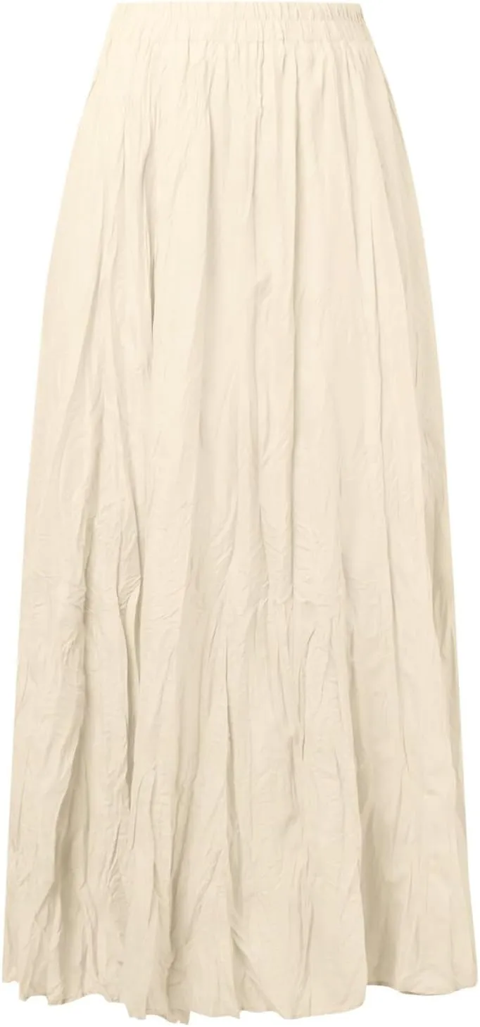 Pleated Maxi Skirts for Women 2025 Summer High Waisted Solid Color Swing A-Line Long Beach Skirt