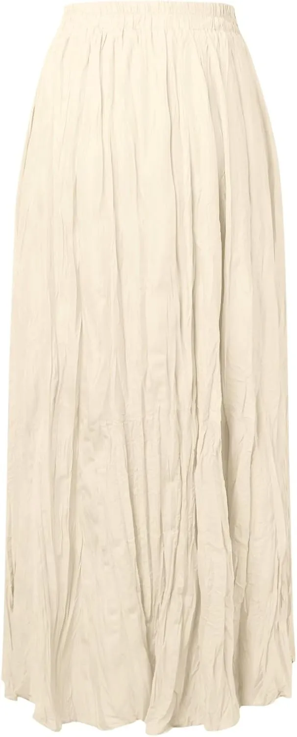 Pleated Maxi Skirts for Women 2025 Summer High Waisted Solid Color Swing A-Line Long Beach Skirt