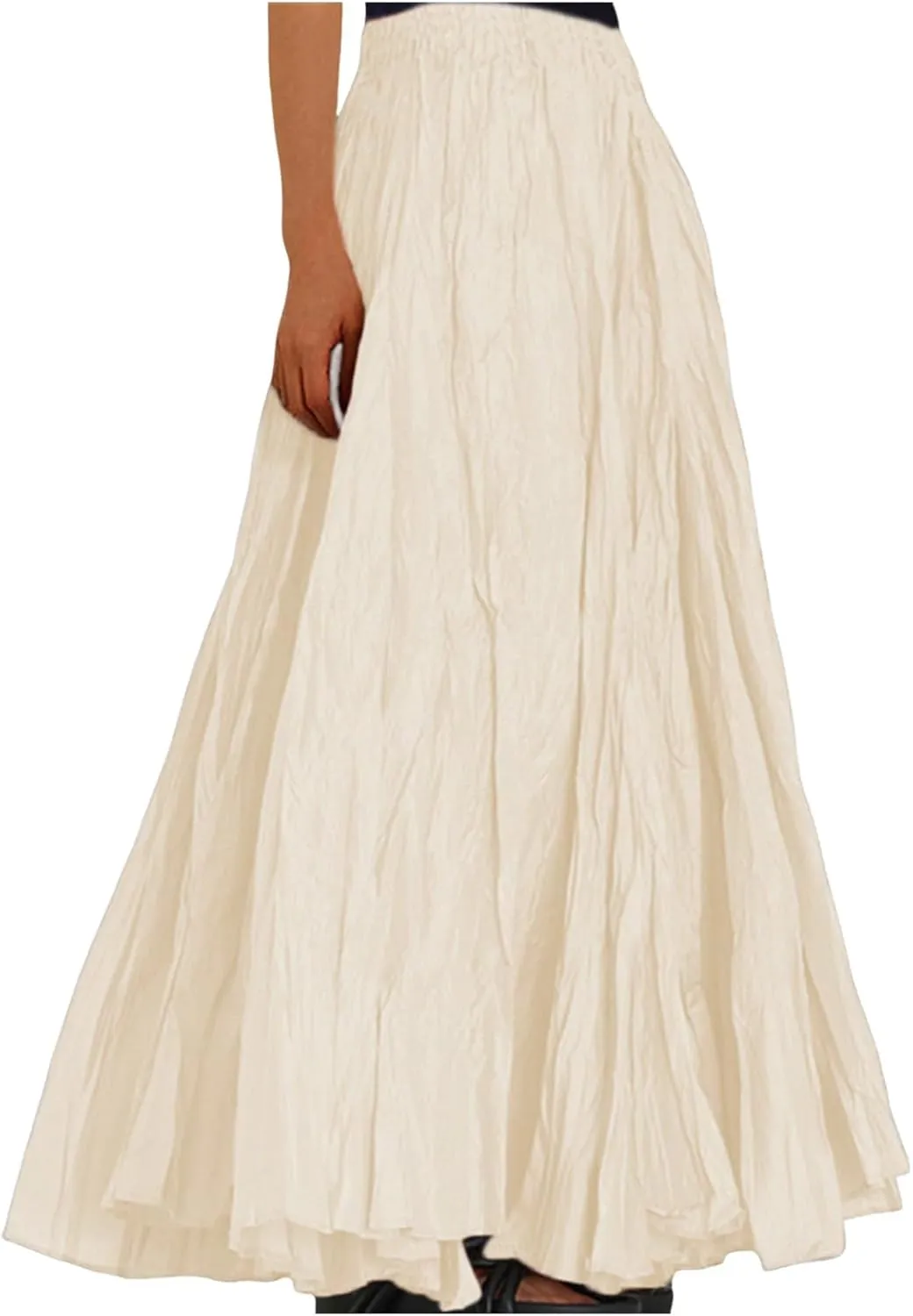 Pleated Maxi Skirts for Women 2025 Summer High Waisted Solid Color Swing A-Line Long Beach Skirt