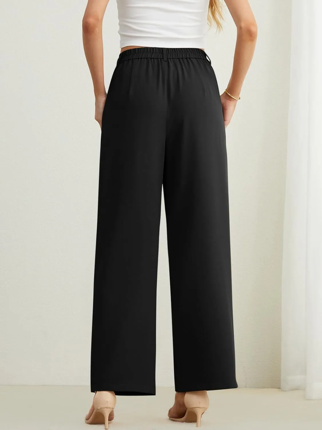 POKWAI Wide Leg Dress Pants Women's High Waisted Dressy Work Pants Business Trousers