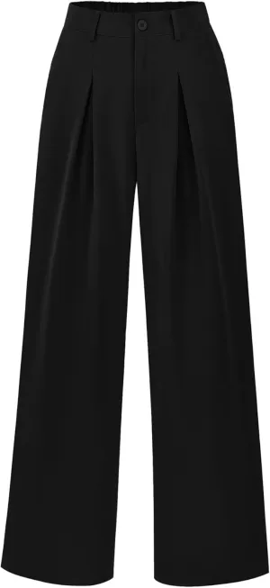 POKWAI Wide Leg Dress Pants Women's High Waisted Dressy Work Pants Business Trousers