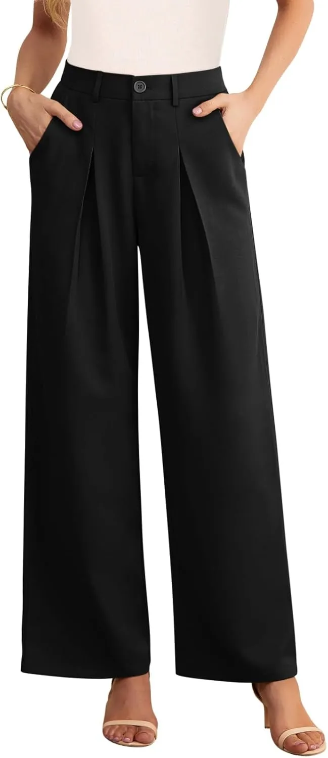 POKWAI Wide Leg Dress Pants Women's High Waisted Dressy Work Pants Business Trousers