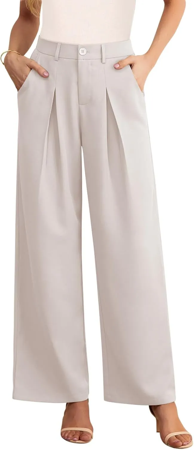 POKWAI Wide Leg Dress Pants Women's High Waisted Dressy Work Pants Business Trousers