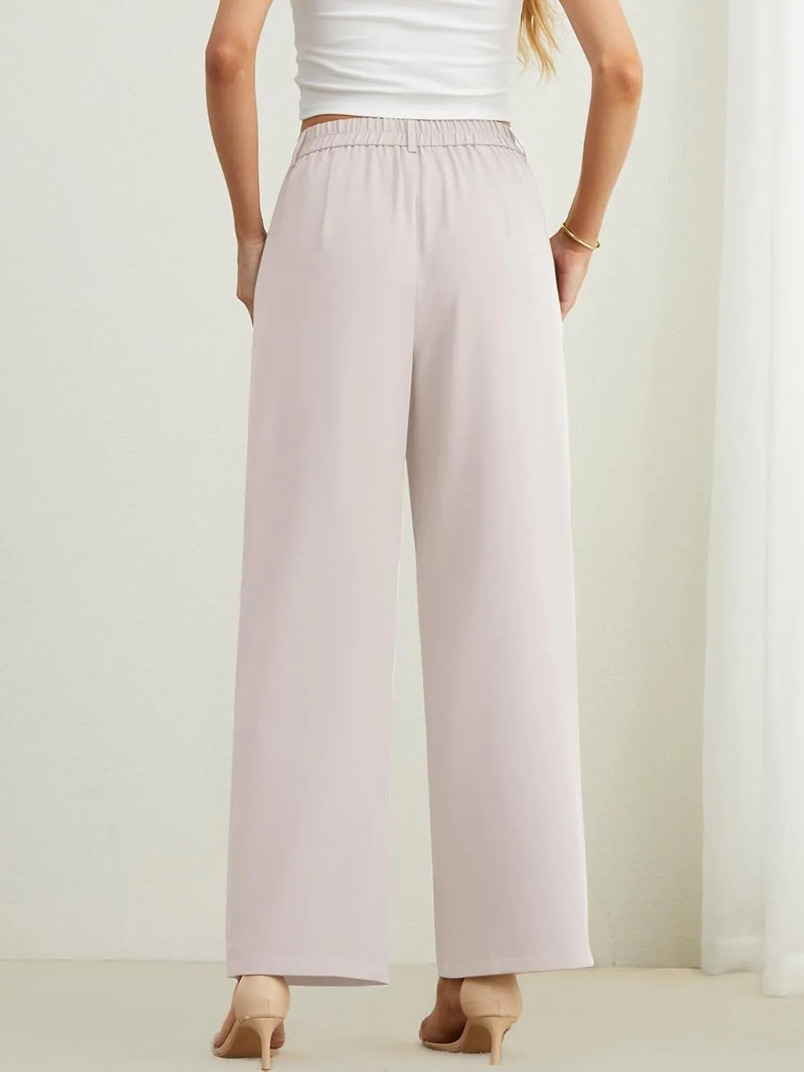 POKWAI Wide Leg Dress Pants Women's High Waisted Dressy Work Pants Business Trousers