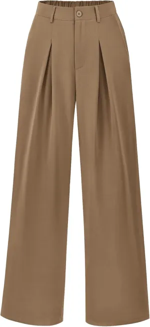 POKWAI Wide Leg Dress Pants Women's High Waisted Dressy Work Pants Business Trousers