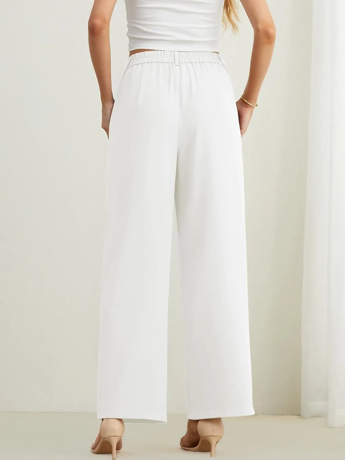 POKWAI Wide Leg Dress Pants Women's High Waisted Dressy Work Pants Business Trousers