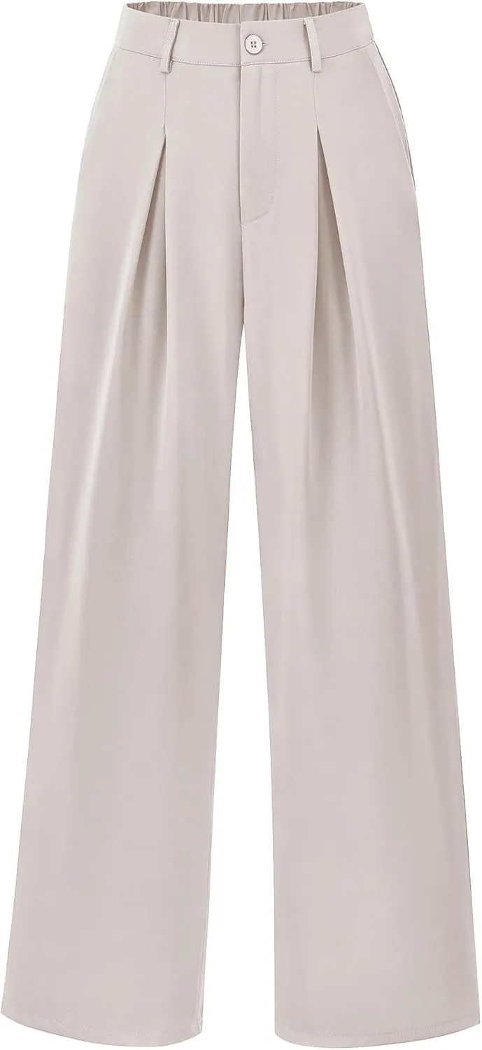 POKWAI Wide Leg Dress Pants Women's High Waisted Dressy Work Pants Business Trousers
