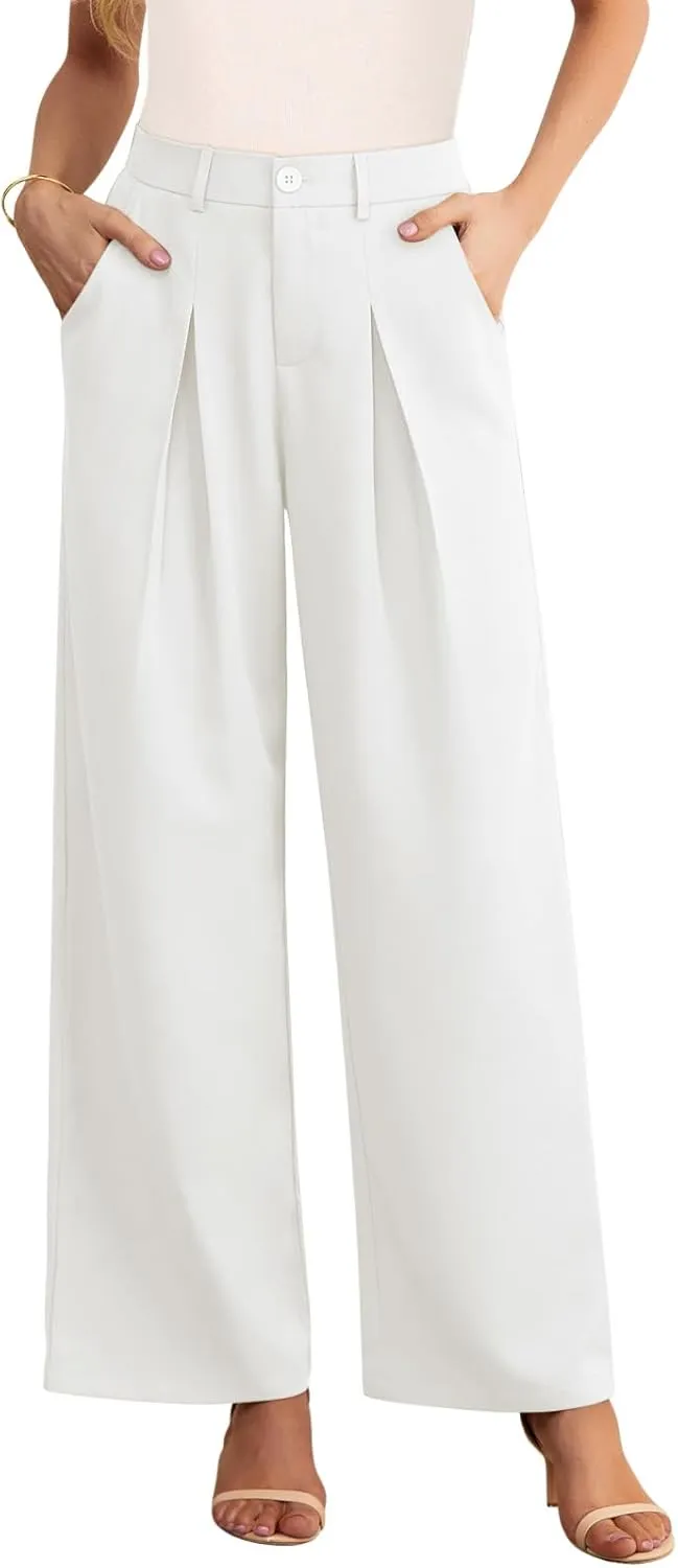 POKWAI Wide Leg Dress Pants Women's High Waisted Dressy Work Pants Business Trousers