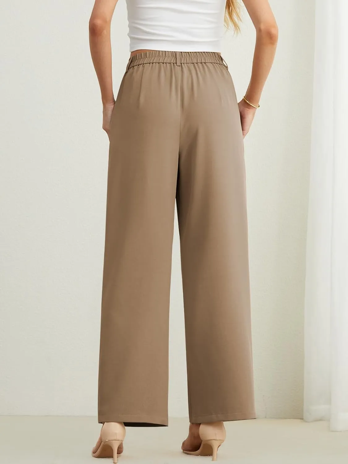 POKWAI Wide Leg Dress Pants Women's High Waisted Dressy Work Pants Business Trousers