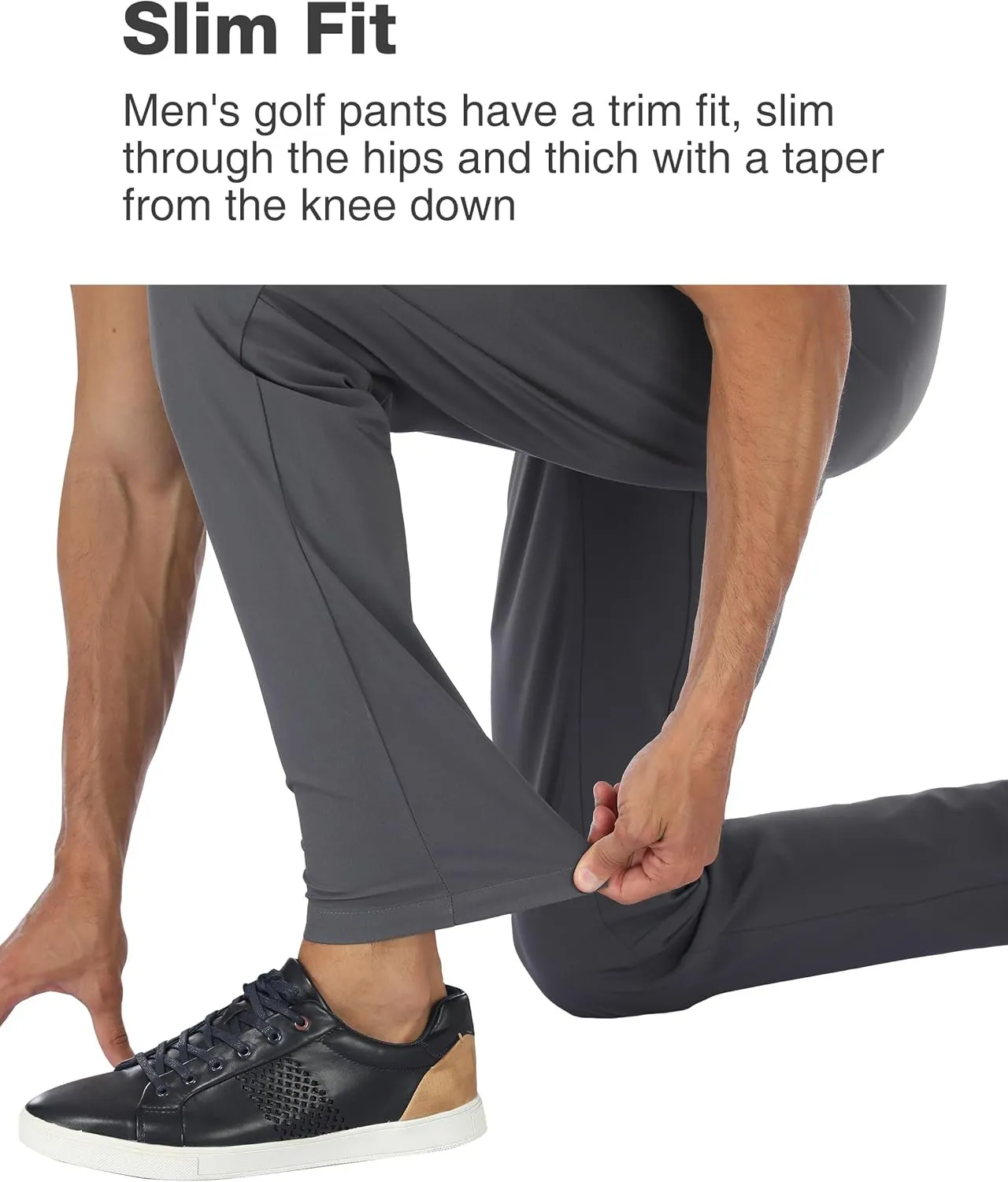 PULI Golf Pants Men Stretch Slim Fit Dress Casual Work Hiking Tapered Waterproof Pants with Pockets
