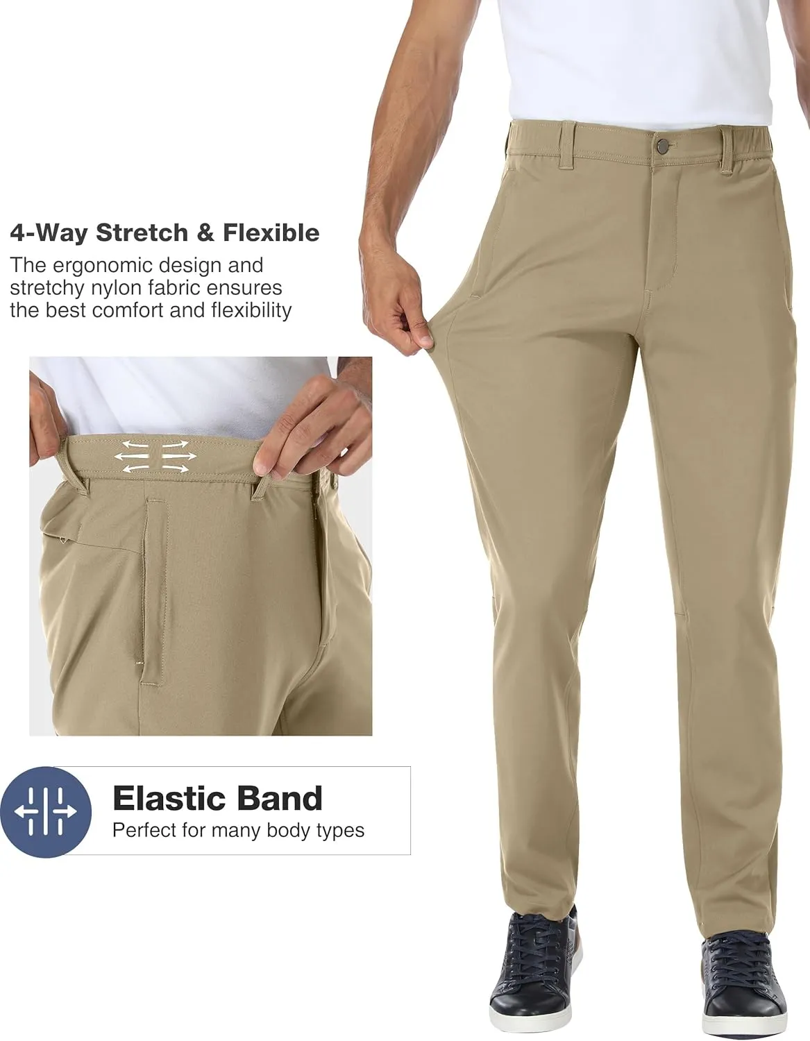 PULI Golf Pants Men Stretch Slim Fit Dress Casual Work Hiking Tapered Waterproof Pants with Pockets