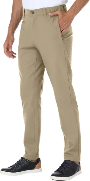 PULI Golf Pants Men Stretch Slim Fit Dress Casual Work Hiking Tapered Waterproof Pants with Pockets