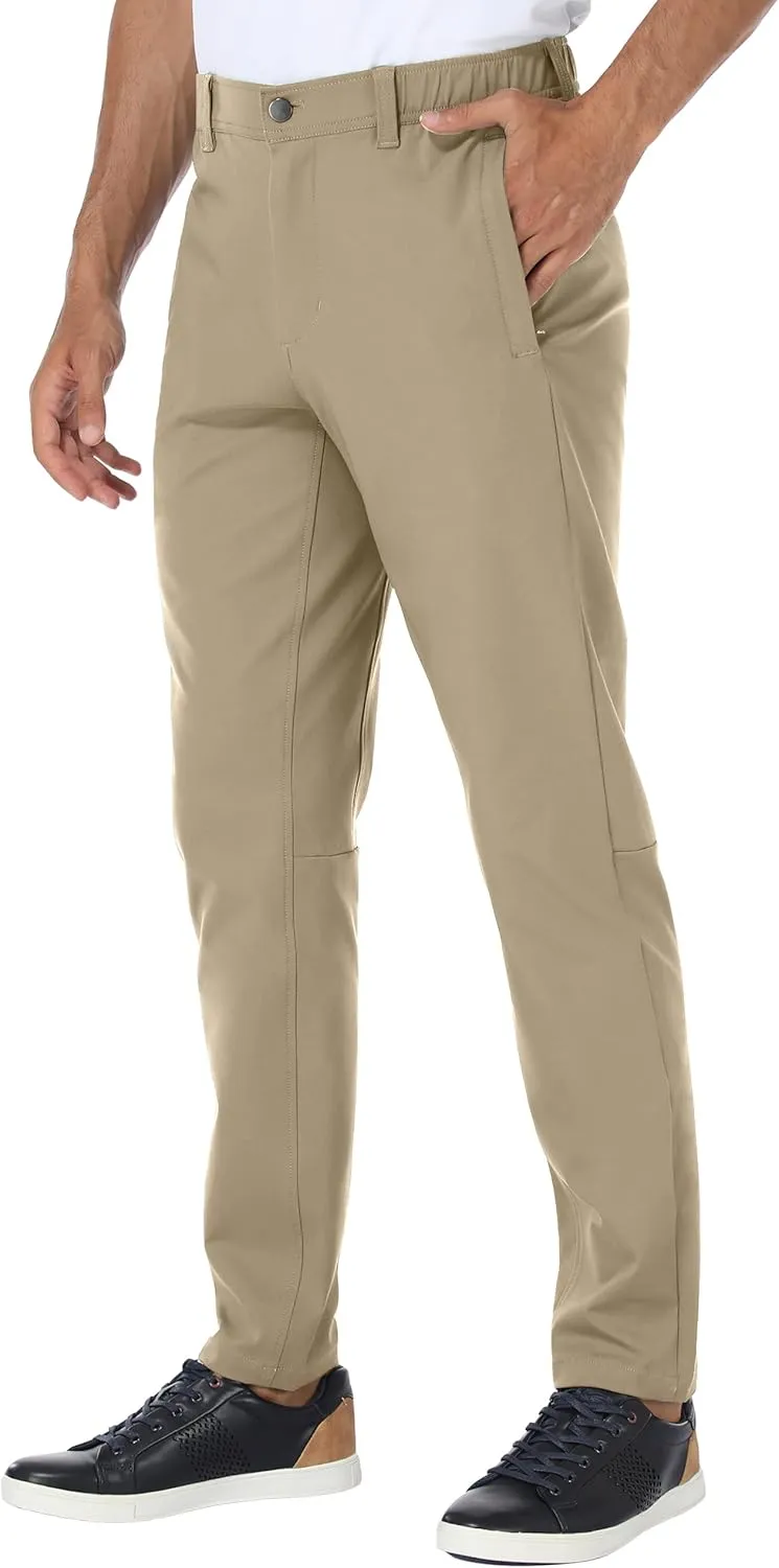 PULI Golf Pants Men Stretch Slim Fit Dress Casual Work Hiking Tapered Waterproof Pants with Pockets