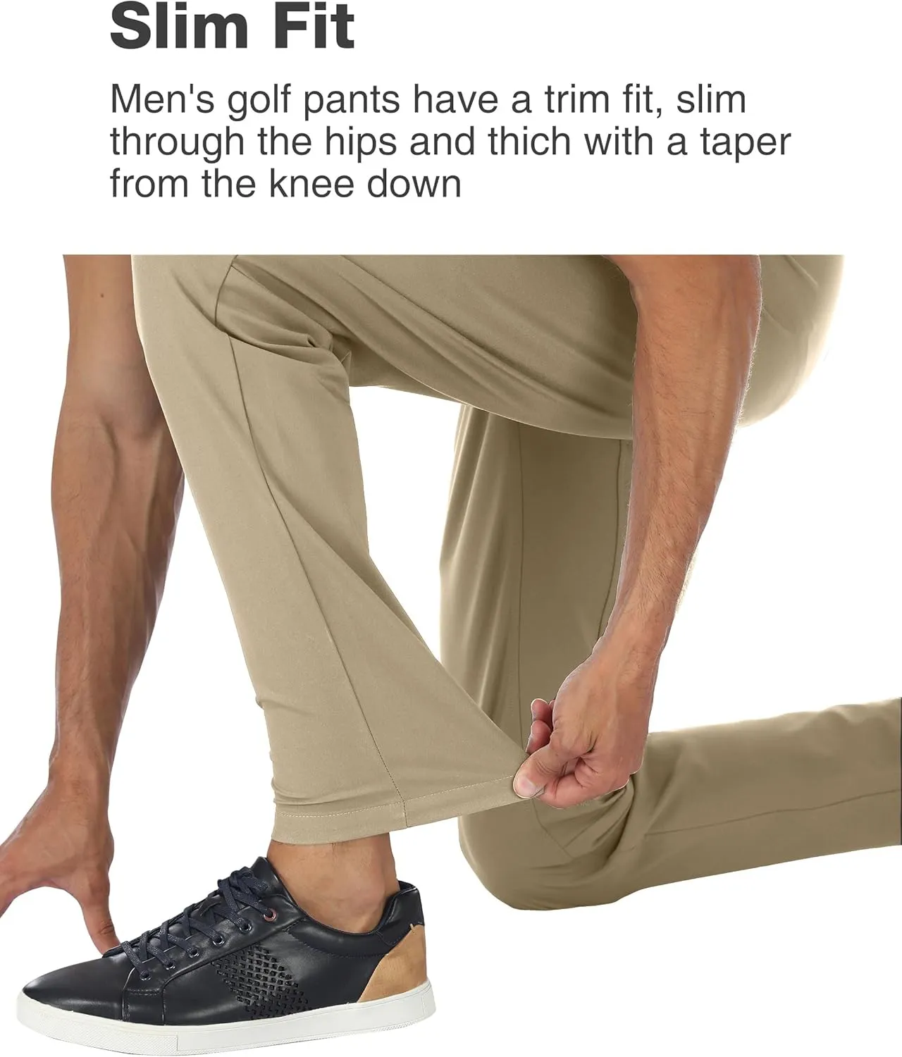 PULI Golf Pants Men Stretch Slim Fit Dress Casual Work Hiking Tapered Waterproof Pants with Pockets