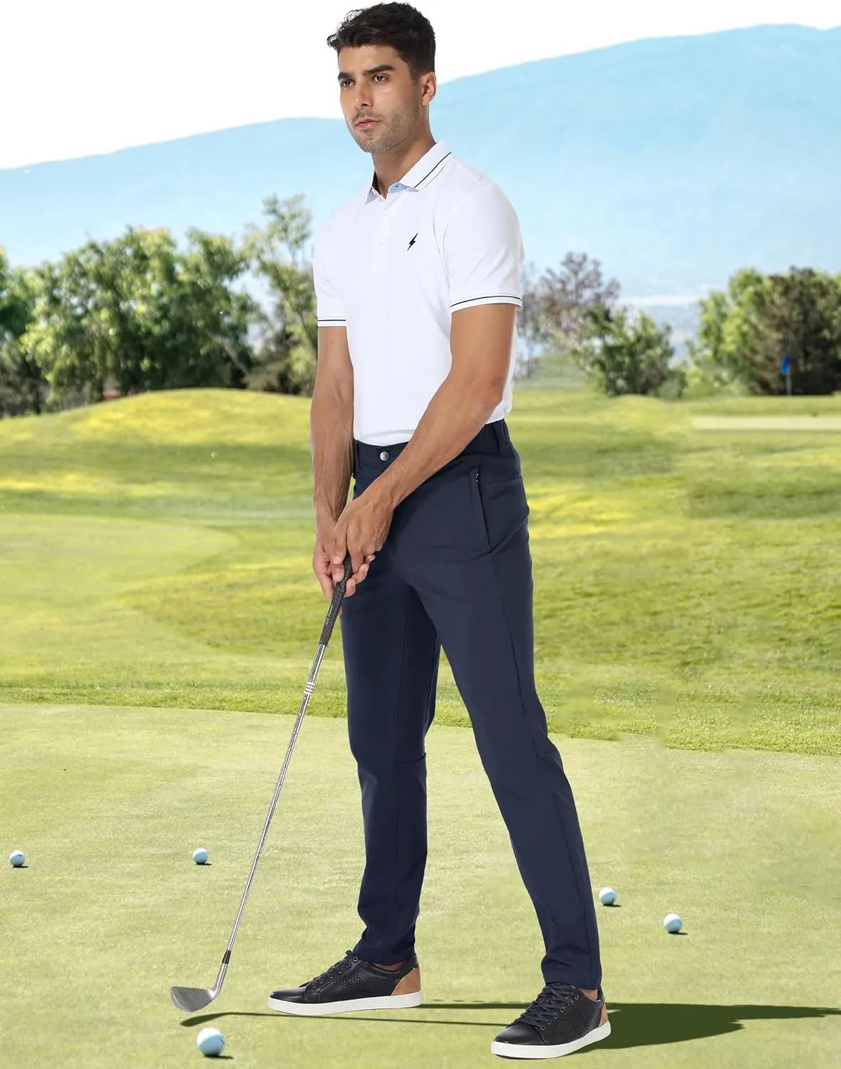 PULI Golf Pants Men Stretch Slim Fit Dress Casual Work Hiking Tapered Waterproof Pants with Pockets