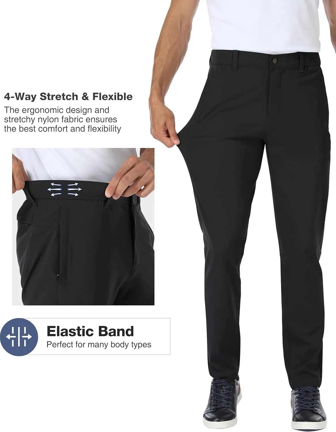 PULI Golf Pants Men Stretch Slim Fit Dress Casual Work Hiking Tapered Waterproof Pants with Pockets