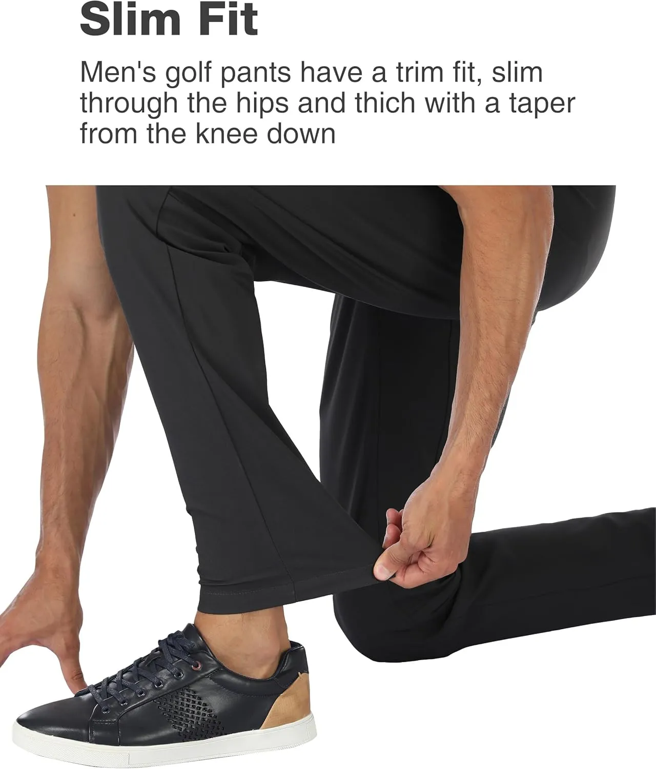 PULI Golf Pants Men Stretch Slim Fit Dress Casual Work Hiking Tapered Waterproof Pants with Pockets