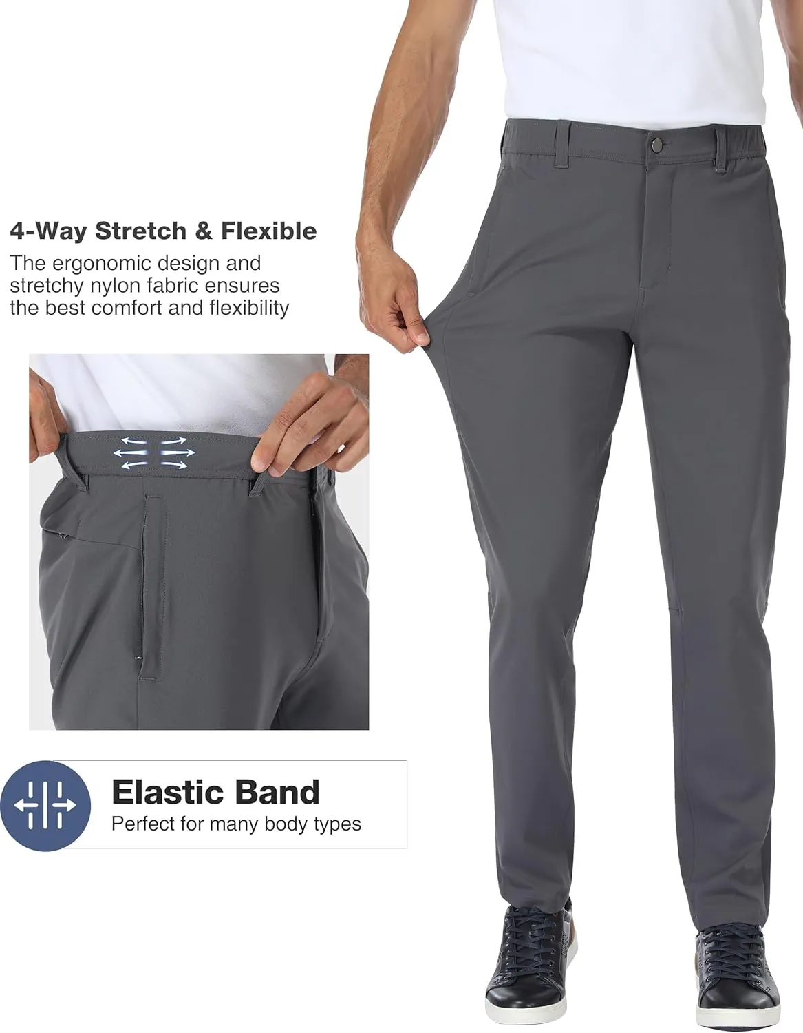 PULI Golf Pants Men Stretch Slim Fit Dress Casual Work Hiking Tapered Waterproof Pants with Pockets