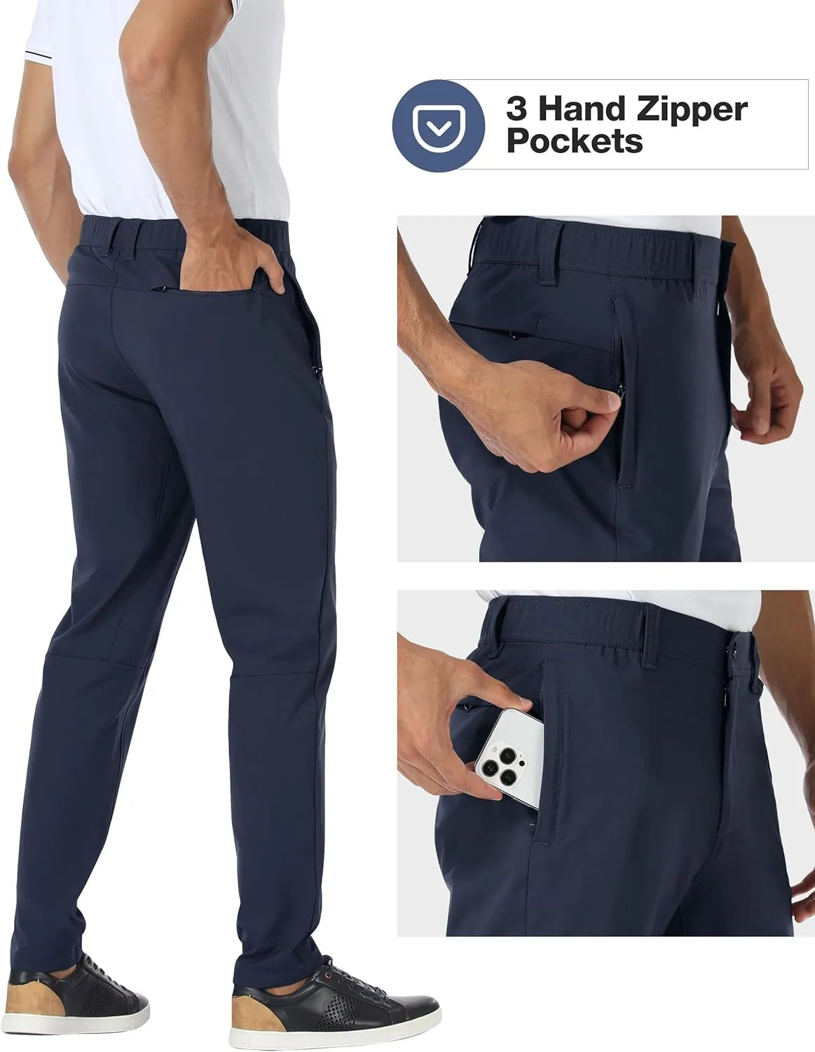 PULI Golf Pants Men Stretch Slim Fit Dress Casual Work Hiking Tapered Waterproof Pants with Pockets