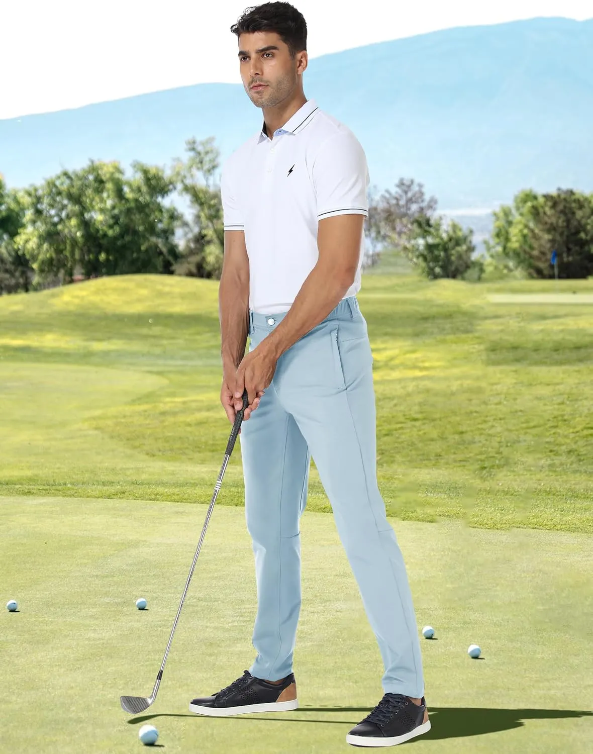 PULI Golf Pants Men Stretch Slim Fit Dress Casual Work Hiking Tapered Waterproof Pants with Pockets