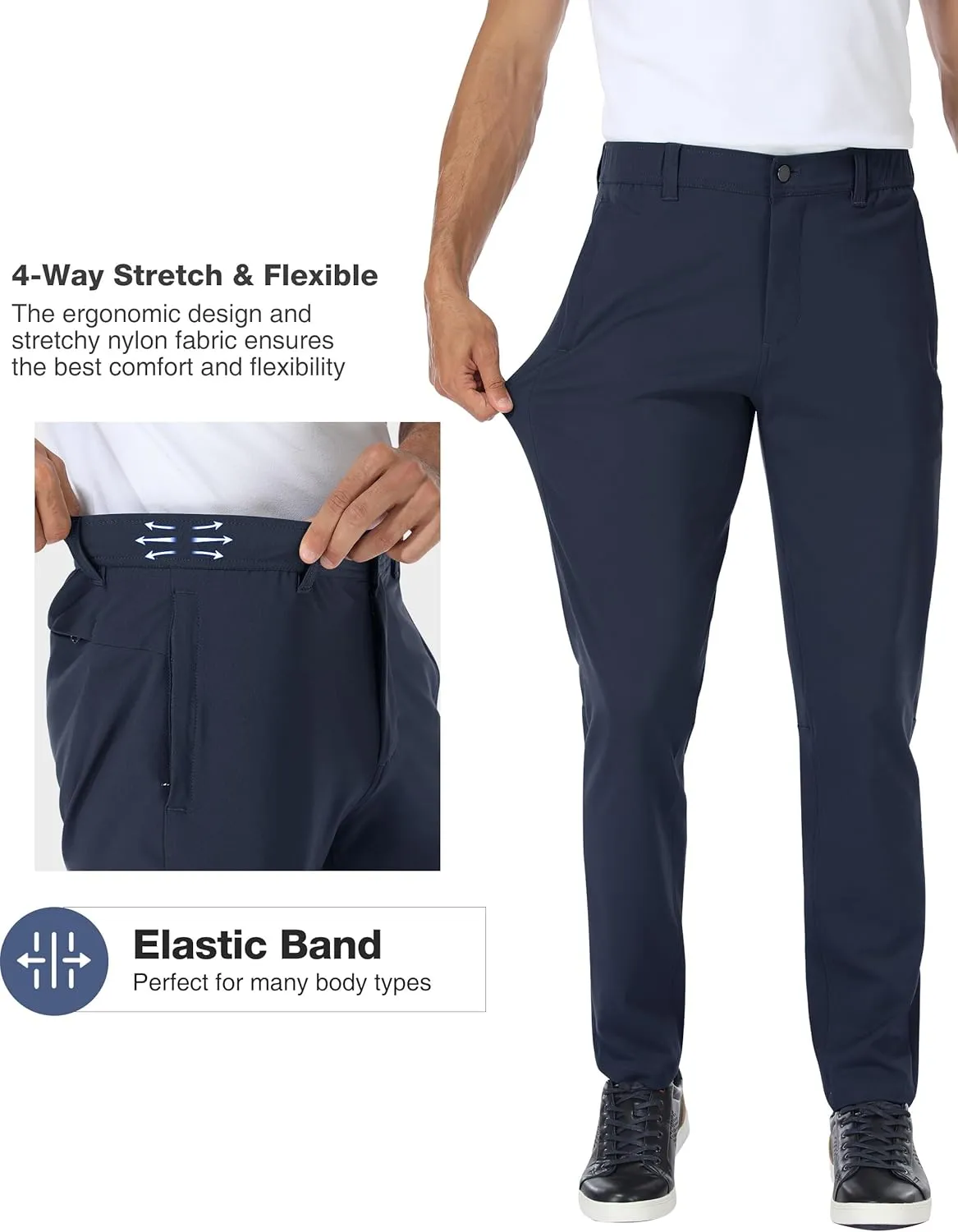 PULI Golf Pants Men Stretch Slim Fit Dress Casual Work Hiking Tapered Waterproof Pants with Pockets
