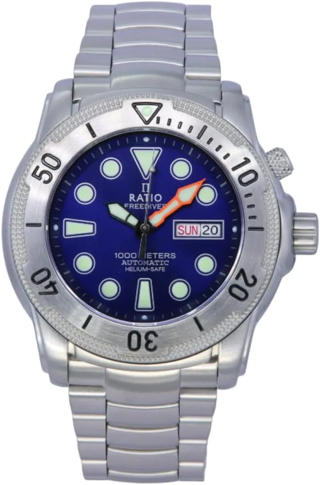 RATIO Free Diver Helium-Safe Diver Watch Sapphire Crystal Japanese Automatic Dive Watch 1000M Water Resistant Diving Watch for Men